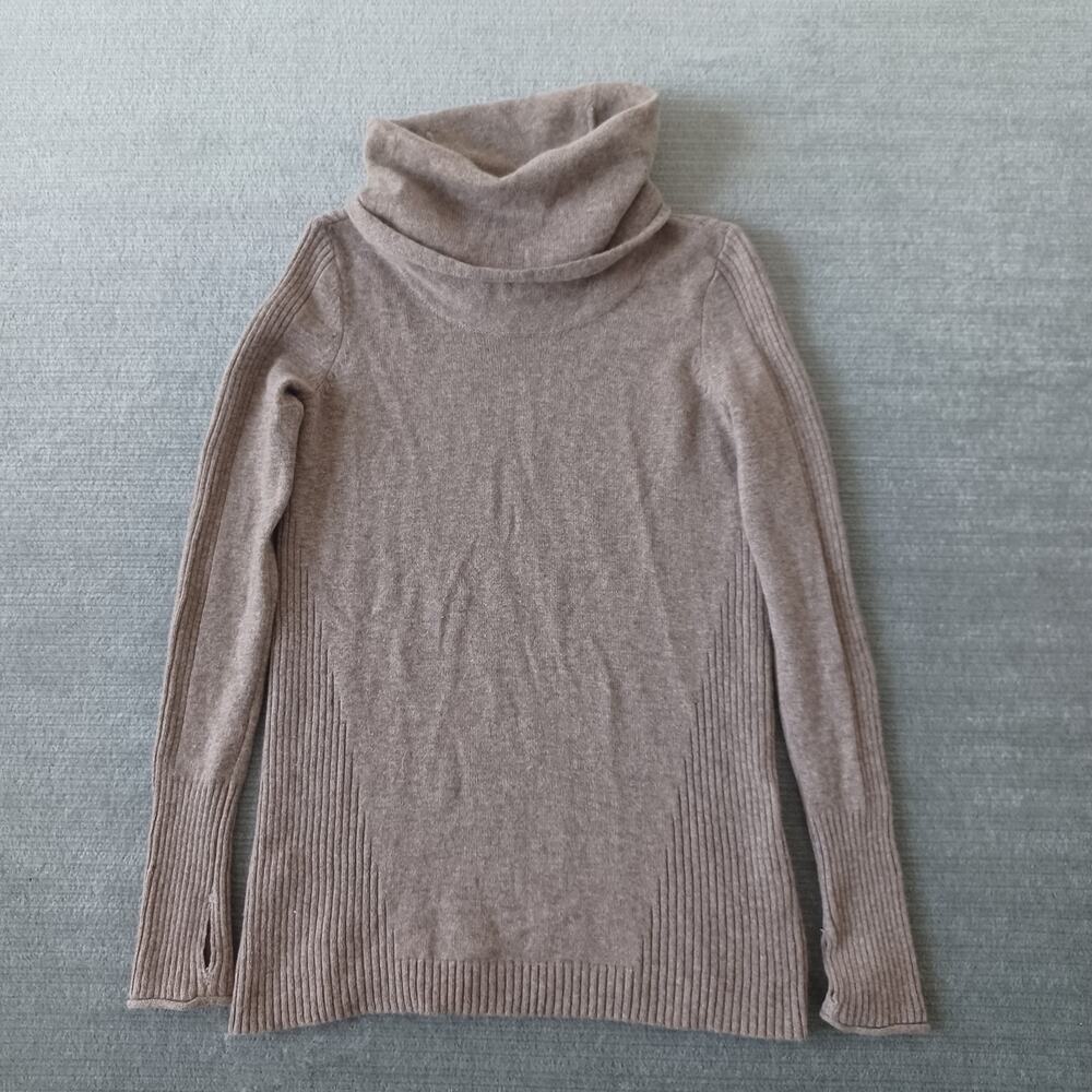 Athleta Cashmere Sweater Women XS Beige Oversized Turtleneck Stretch Lightweight